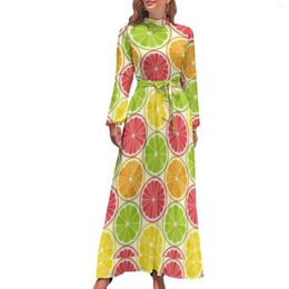 Casual Dresses Colorful Adorable Lemon Dress Citrus Fruit Kawaii Custom Maxi High Waist Long Sleeve Street Fashion Bohemia