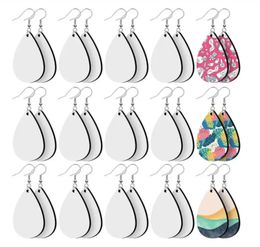 DHL Sublimation Blank Earrings Heat Party Favour Transfer Earring Unfinished Wood Teardrop Pendants in 5 Assorted Shapes for Jewellery DIY Making Wholesale