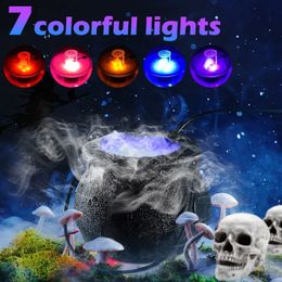 Decorative Objects Figurines LED Halloween Witch Pot Smoke Machine Fountain Fogger Fog Maker Water Colour Changing Decoration Party Prop 230901