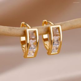 Stud Earrings Luxury Zircon Rectangular For Women Retro Elegant Stainless Steel Earring 2023 Trending Female Wedding Jewelry Aretes