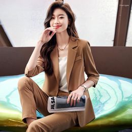 Women's Two Piece Pants Spring 2023 Korean Fashion Graceful Half Sleeve Small Suit Business Wear OL
