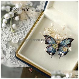 Pins Brooches Fxlry Original Handmade Freshwater Pearl Vintage Butterfly Brooch Pin Decoration Coat Accessories 230718 Drop Delivery J Dhumj