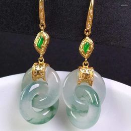 Dangle Earrings In Natural Seed Jade Chalcedony Green Interlocking For Women Ethnic Style Classical Earings Banquet Jewelry