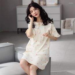 Women's Sleepwear Sexy Summer Women Nightgown Cotton Female Short Sleeve Nightdress Floral Sleep Dress