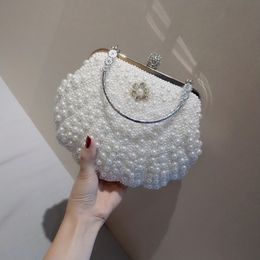 Evening Bags Luxury Pearl Women Bag Clutch 2023 Fashion Two Sided Beaded Ladies Elegant Bridal Wedding Party 230901