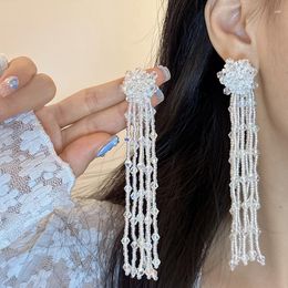 Dangle Earrings Classic Crystal Flower Jewellery Exaggerated Charm Long Beaded Tassels Earring Jewellery Trendy Waterdrop Pendant