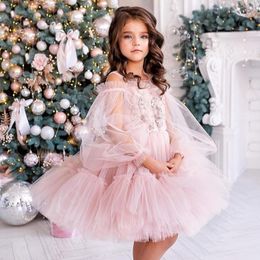 Girl Dresses Flower Dress Round Neck Strapless Puff Sleeve Prom Pageant Little First Communion Ceremony Gowns