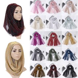 Ethnic Clothing Lightweight Dubai Women Scarf Fashion Striped Spring Summer Autumn Headscarves Hijab Lady Bandana Muslim Shiny Wrap Turban