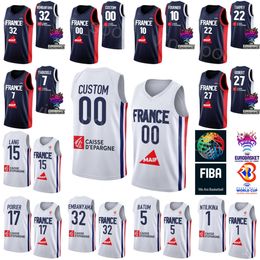 Gedrucktes World Cup France Basketball 39 Yoan Makoundou Jersey 15 Nicolas Lang 13 Bodian Massa 23 Juhann BEGARIN 22 Terry TARPEY 7 Guerschon Yabusele 1 Frank Ntilikina