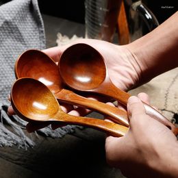 Spoons Kitchen Tableware Soup Household Japanese Style Long Handle Large Solid Wooden Porridge Spoon
