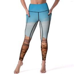 Women's Leggings Western Desert Yoga Pants Sexy Blue Sky Print Pattern High Waist Workout Leggins Female Aesthetic Stretch Sports Tights