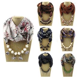 Ethnic Clothing 180x48cm Women Geometric Beaded Pendant Scarf Artificial Flower Tassels N