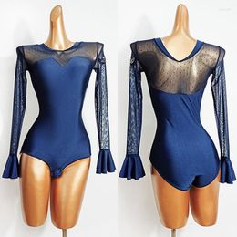 Stage Wear Latin Dance Costume Women Mesh Bodysuit Long Sleeve Practise Clothing Samba Rumba Tango Ballroom Tops VDB2939