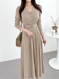 Casual Dresses Alien Kitty High Waist Sweater Maxi Dress Women Pleated OL Elegant 2023 Knitted Winter Office Lady Bottoming Slim Chic