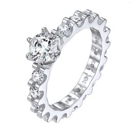 Cluster Rings ChicSilver 925 Sterling Silver Ring 3.2mm Wide 8mm White Cubic Zircon Crystal Claw Setting Light Luxury Office Lady Jewellery