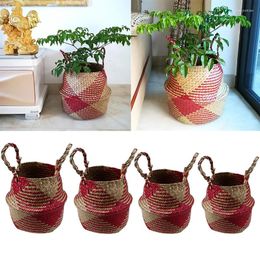 Storage Baskets Handmade Woven Basket Wicker Seagrasss Garden Plant Flowerpot Sundries Laundry Container Foldable Belly Flower