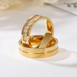 Cluster Rings Korea Crystal Lovers Men Women Gold Colour Stainless Steel Fashion Trendy