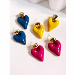 Stud Earrings Retro Coloful Enamel Oil Peach Heart Love Metal For Women Girls TraveL French Jewellery HAUNQI