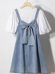 Clothing Sets Kids Girls Denim Overall Dress 2023 Arrival Children Casual Jean Dresses Puff Sleeve Summer Clothes