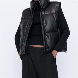 Women's Vests Fashion Streetwear Women Puffy Vest Winter Thick Parkas Jacket Black Female Sleeveless Coats Pu Leather Loose Cotton Waistcoat