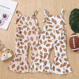 Rompers -09-29 Lioraitiin 0-4Years Toddler Girl Strap Jumpsuit Sleeveless Backless Football Tuhby Print Romper Bell-Bottoms Romper 230901