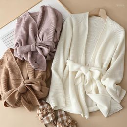 Women's Knits Naizaiga 100 Cashmere Cardigan Female V-neck Lazy Wind Tie Thick Warm Knit Coat Sweater Belt Women PZ217