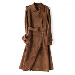 Women's Leather 2023Genuine Jacket Cowhide Frosted Suede Top Layer Classic Trench Coat For Women Slim Fit Autumn And Winter