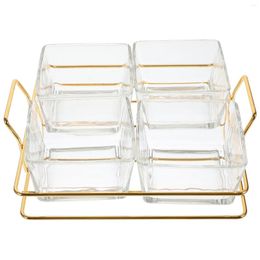 Dinnerware Sets Glass Fruit Bowl Dim Sum Divider Platter Kitchen Counter Decor Metal Serving Tray Large Bowls