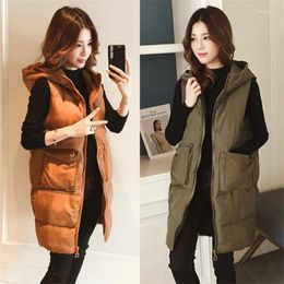 Women's Vests Hooded Vest Women Mid-length Coat Winter Korean Student Fashion Casual All-match Cotton Jacket Fat MM Cardigan A914