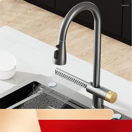 Kitchen Faucets Gunmetal Grey Pull-out Tap Rainfall /cold Anti-splash Swivel Sink Mixer
