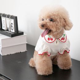 Dog Apparel Autumn Winter Pet Clothes Cotton Soft Tops Cherry Vest Cute Bubble Shirt Preppy Sweet Teddy Cat Clothing