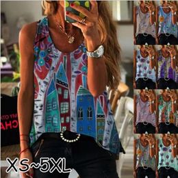 Women's T Shirts Loose T-shirts Women Jumper Sleeveless Tank V-neck Tops Woman Pullovers Female Fashion Flowers Oversize Cloth Undershit