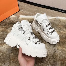 Boots punk style women's sports shoes lace up 6CM platform shoes lady crawling shoes women casual flat shoes metal decoration 230901