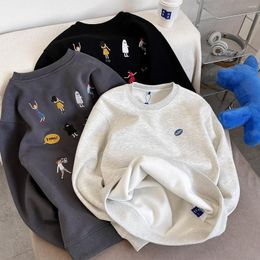 Women's Hoodies Korean High Quality Plush Thickened Sweater Winter Cartoon Embroidery Loose Male And Female Couple Pullover Unisex Blouse