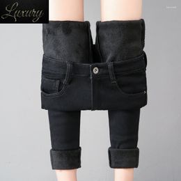 Women's Jeans Black Blue Grey High Waist Fleece Thick Winter Skinny Stretch Women Warm Velvet Mom Denim Trousers 38 40