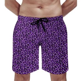 Men's Shorts Board Purple Leopard Hawaii Swim Trunks Animal Print Males Quick Drying Running Surf Plus Size Short Pants