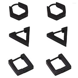 Stud Earrings 1-3 Pairs Men Set Square Triangle Hexagon Math Symbols Fun Cute Unique Hoop Huggie 16G Stainless Steel Black