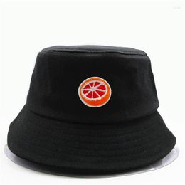 Berets Orange Fruit Embroidery Cotton Bucket Hat Fisherman Outdoor Travel Sun Cap Hats For Kid Men Women 206