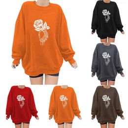 Women's Hoodies Ladies Hand Floral Print Round Neck Casual Long Sleeve Top Sweatshirt Extra Sweatshirts Women