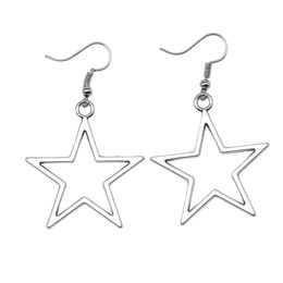 10pcs Fashion Handmade Simple Design Antique Silver Color Hollow Star Pendant Earrings Women Vintage Drop Earrings