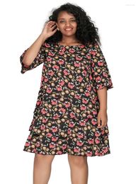 Plus Size Dresses Elegant Summer Floral Print Boho Dress Women Half Sleeve O-Neck Causal Midi Tiered Large A-line 6XL