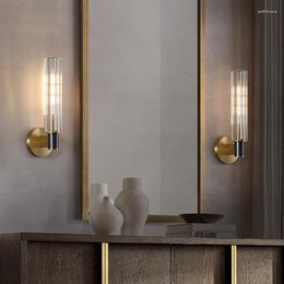Wall Lamps Biewalk Modern Simple Copper Lamp Gold Light Luxury Crystal Bedroom Bedside Aisle Porch Living Room Background