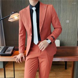 Men's Suits British Style Solid Embroidered Slim Business Formal Men Wedding Groom And Groomsman Dress Suit PROM Tuxedo 2-pcs Set