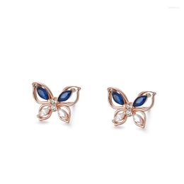 Stud Earrings Authentic 925 Sterling Silver Earring Sweet Hollow Butterfly Crystal For Women Girl Wedding Party Jewelry Gift