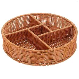 Dinnerware Sets Woven Storage Box Tabletop Tray Imitation Rattan Dried Fruit Holder Baskets Round Decorative Snack Multi-grid Dry