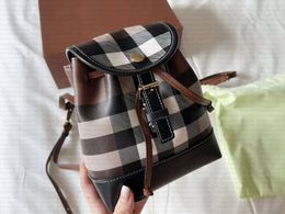 Fashionable B plaid canvas bucket backpack for women luxury buckle opening leather designer bag