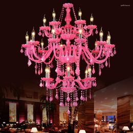 Chandeliers Pink Crystal Chandelier Lighting Living Dining Room Bedroom Lustre Pendant Lamp For Ceiling Home Decoration Suspension Luminaire