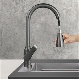 Kitchen Faucets All Copper Pull Faucet Gun Grey Wash Basin Household And Cold Two-in-one Pressurised
