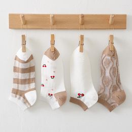 Women Socks Cartoon With Print Thin Sock Short Cotton Sox Plaid Cherry Printed Soft Cute Knitted Spring Autumn Casual Ladies
