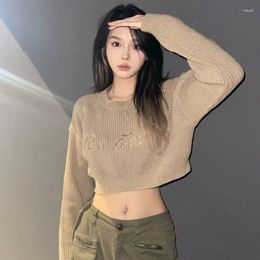 Women's Sweaters Deeptown Vintage Cropped Sweater Women Korean Style Knitted Jumper Harajuku Fashion Knitwear Kpop Sexy Crop Top Aesthetic